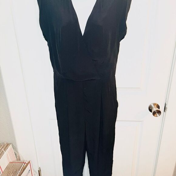 Venus Faux Wrap Jumpsuit Full Length Pants Pockets Black 10 - Picture 3 of 9